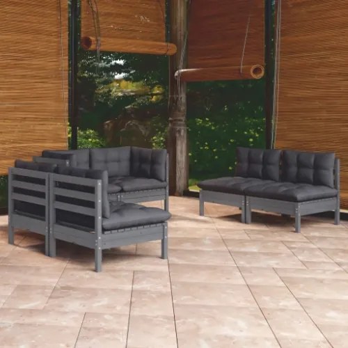 Set Divani da Giardino 6 pz con Cuscini Legno Massello di Pino