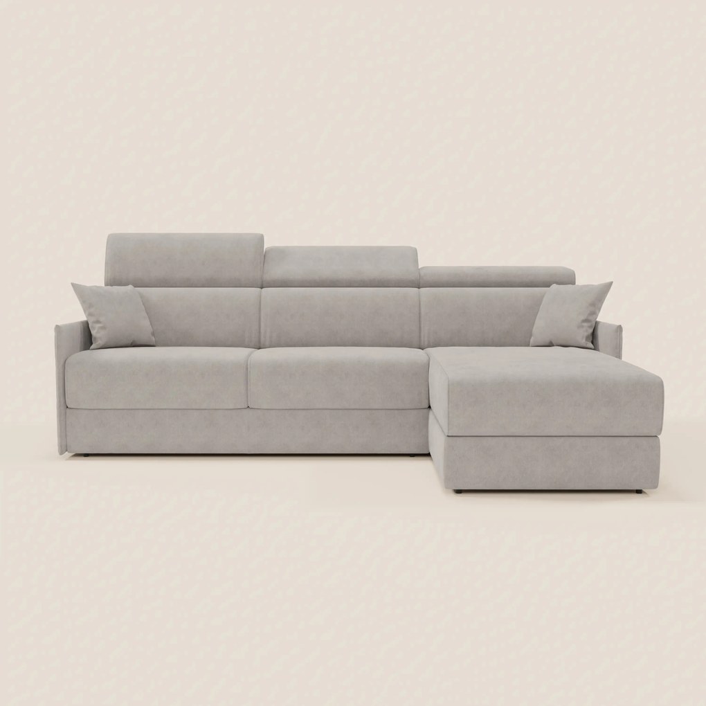 Miryam divano letto angolare compatto - poggiatesta reclinabili e penisola contenitore in tessuto smacchiabile T31