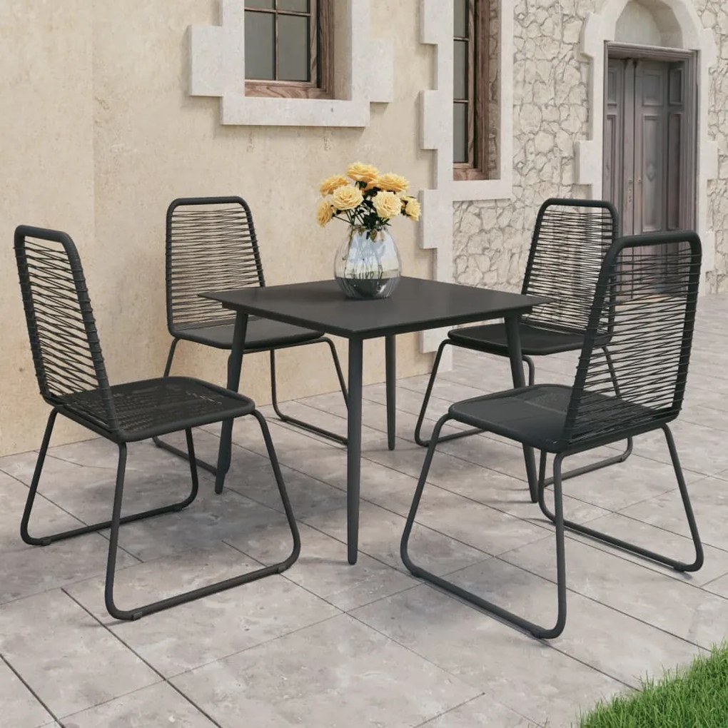 Set Da Pranzo Da Giardino 5 Pz İn Rattan Pvc Nero /