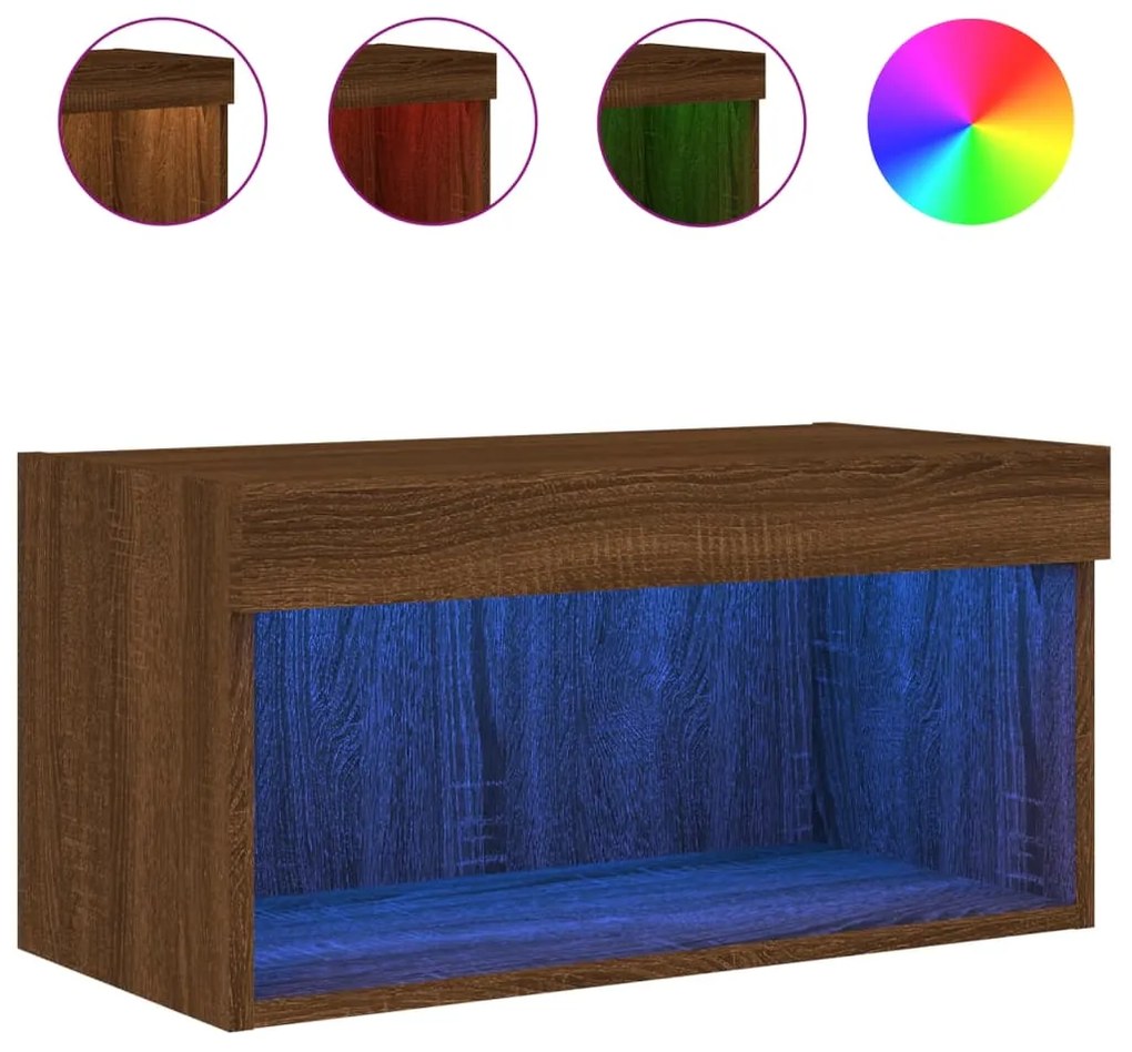 Mobile porta tv con luci led rovere marrone 60x30x30 cm