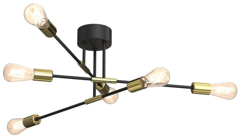 Lampadario on a pole FLAME 6xE27/60W/230V nero/oro