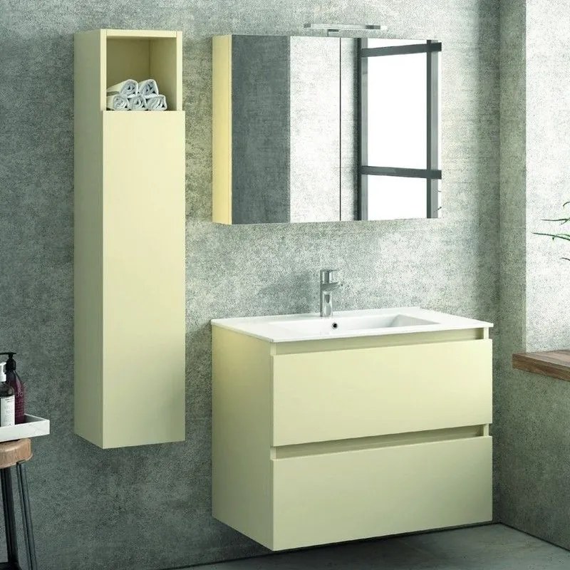 Kamalu - composizione bagno sospesa 80cm: mobile, specchio e colonna tod-80b