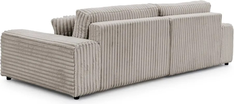 Divano angolare con penisola a sinistra grigio chiaro e rivestimento in velluto a coste allungabile e con contenitore Sarina – Ropez