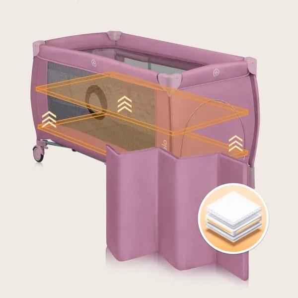 Lionelo - Lettino da viaggio STEFI PLUS Rosa Magnolia