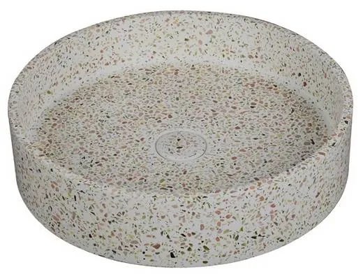 Kamalu - lavabo da appoggio rotondo con finitura terrazzo beige | ktere-430be