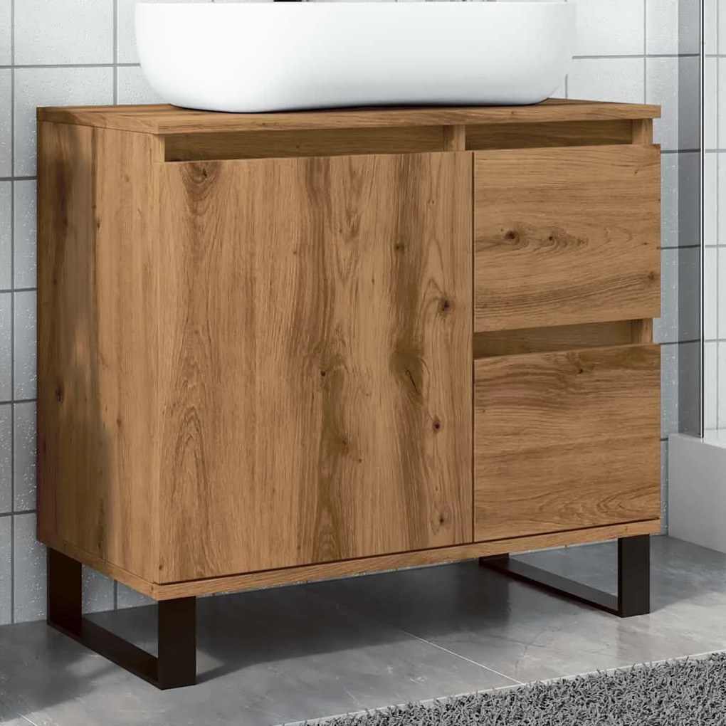 Armadietto Da Bagno Rovere Artigianale 65x33x60cm İn Truciolato /