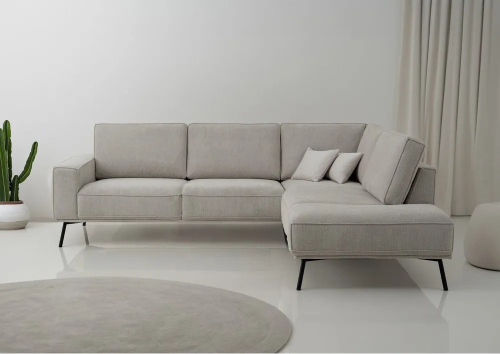 Divano angolare greige (con penisola a destra/a L) con rivestimento in ciniglia Amsterdam – Scandic