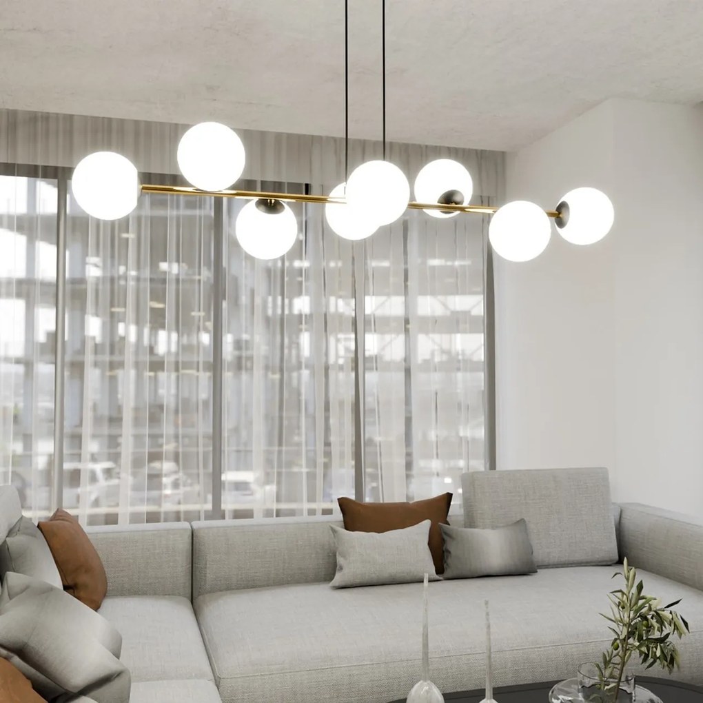 Lampadario a sospensione GRAVITY 8 Nero/Bianco e Oro 8xE14
