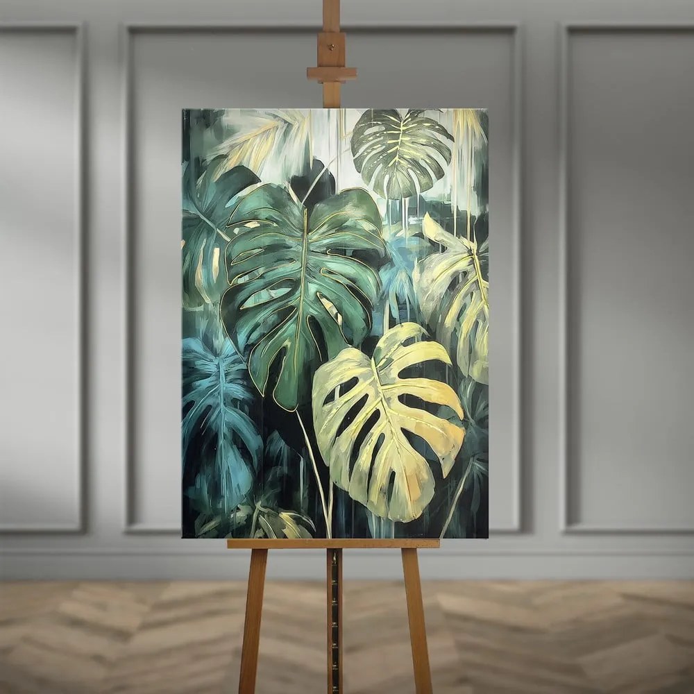 Quadro con elementi dipinti a mano 70x100 cm Monstera – Styler