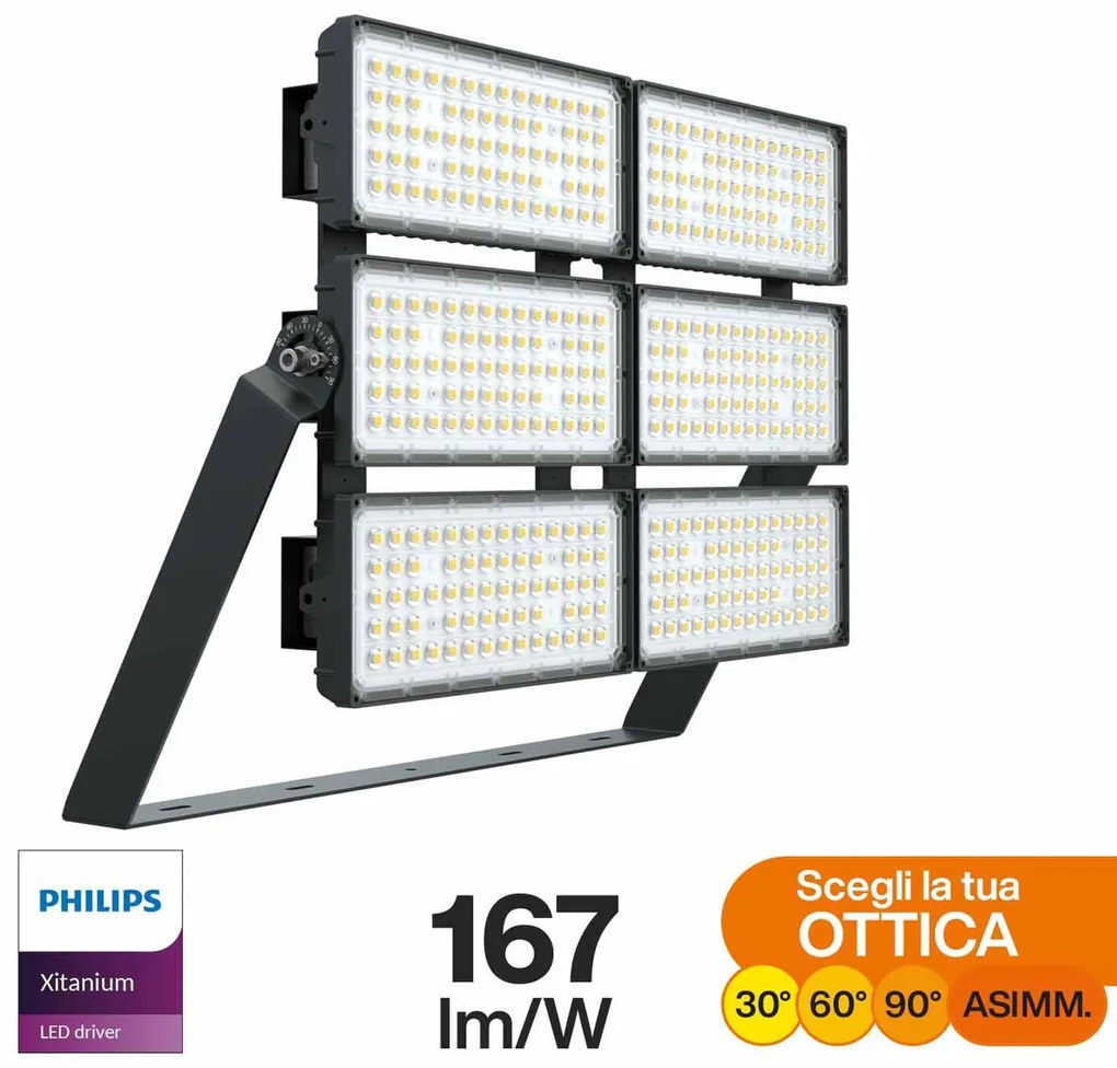 Faro Modulare LED 1.200W IP66 167lm/W No Flickering con driver Philips Colore Bianco Freddo 5.000K