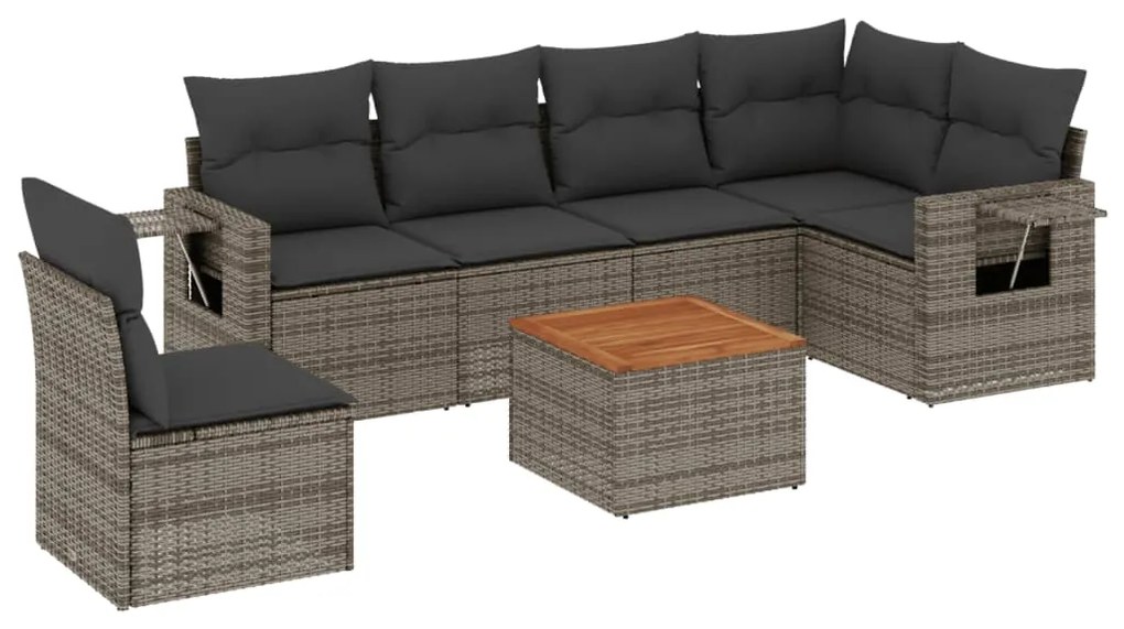 Set divani da giardino 7 pz con cuscini grigio in polyrattan