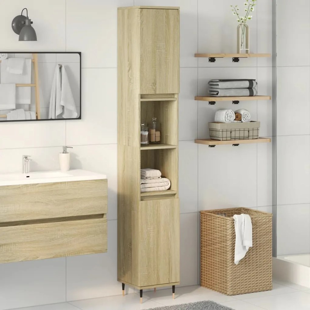 Armadietto da bagno rovere sonoma 30x30x190cm legno multistrato