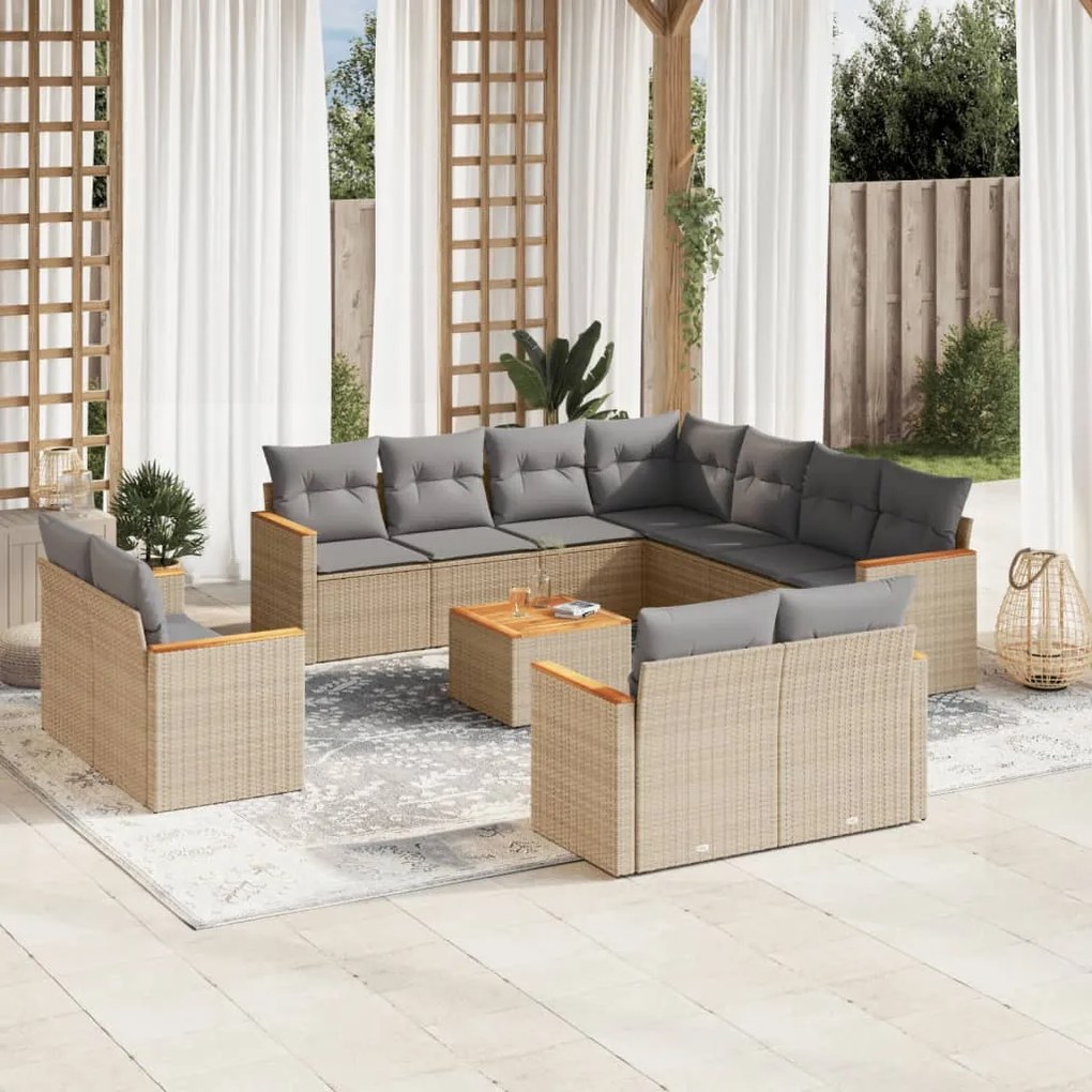 Set divani da giardino 12 pz con cuscini beige in polyrattan