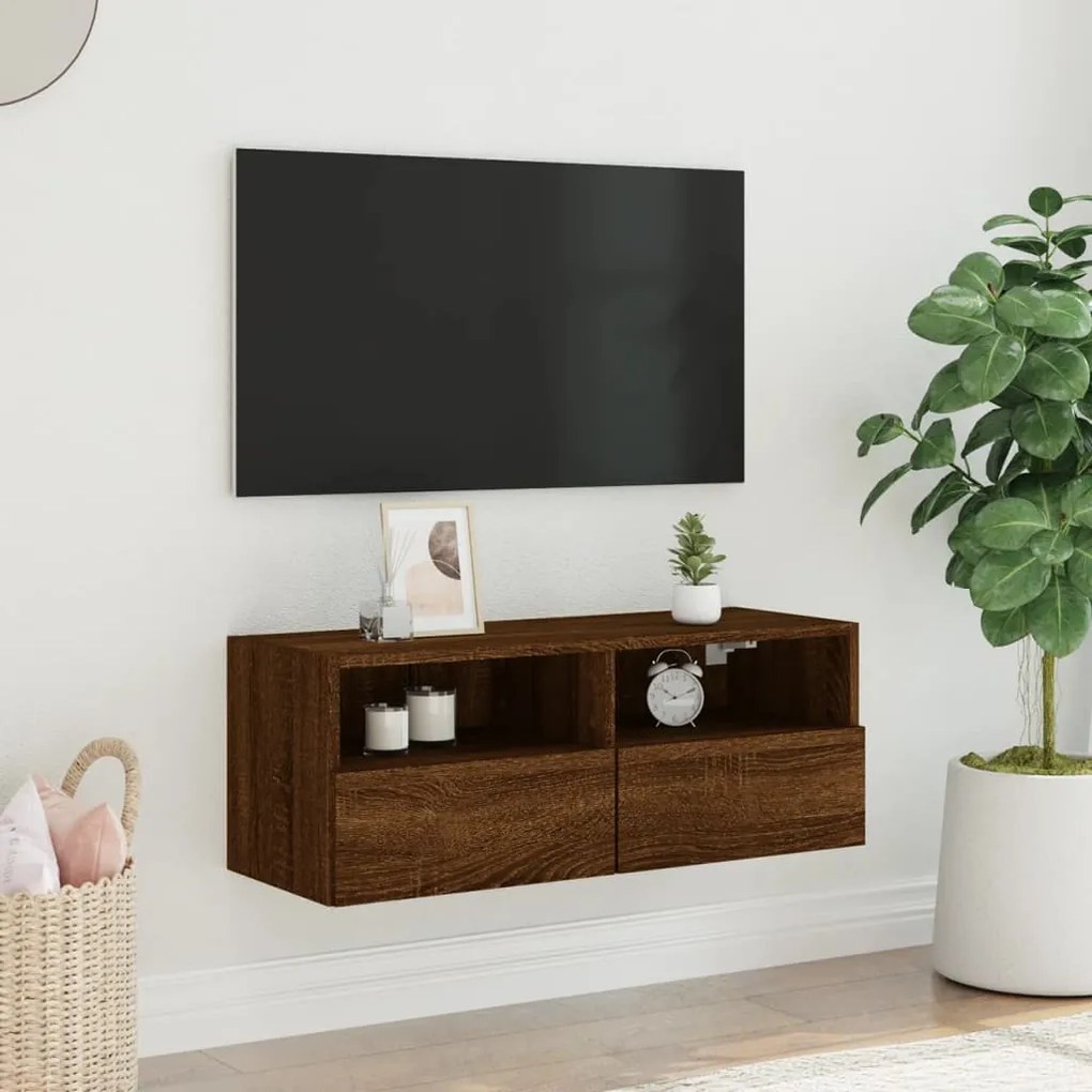 Mobile tv a parete rovere marrone 80x30x30 cm legno multistrato