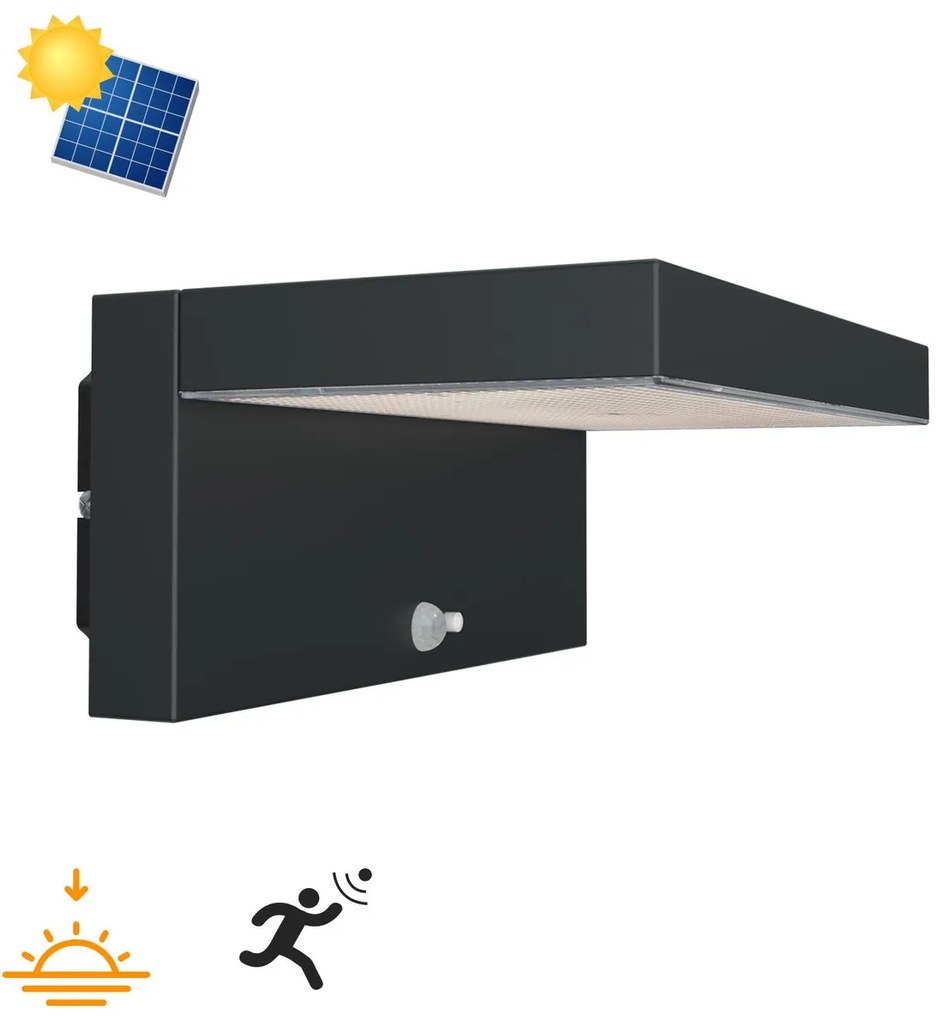 Applique LED Solare Minimal Nera con Sensore di Movimento Colore Bianco Naturale 4.000K