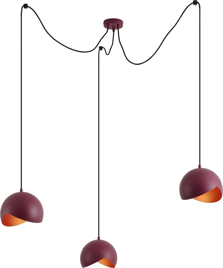 Lampada a sospensione di design rossa con vetro opale 3 luci - Tulip