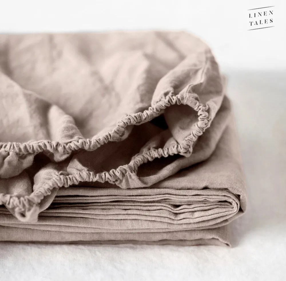 Lenzuolo elastico di lino marrone chiaro, 180 x 200 cm Portobello - Linen Tales