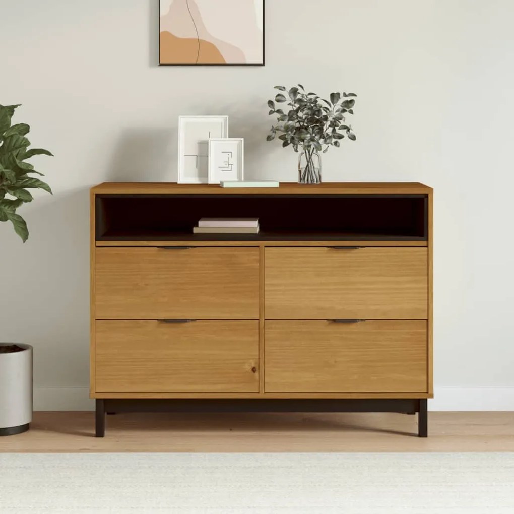 Cassettiera Flam 110x40x80 Cm İn Legno Massello Di Pino /