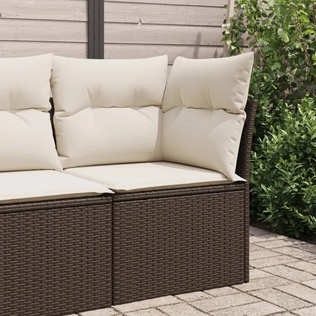 Divano angolare da giardino con cuscini in polyrattan marrone