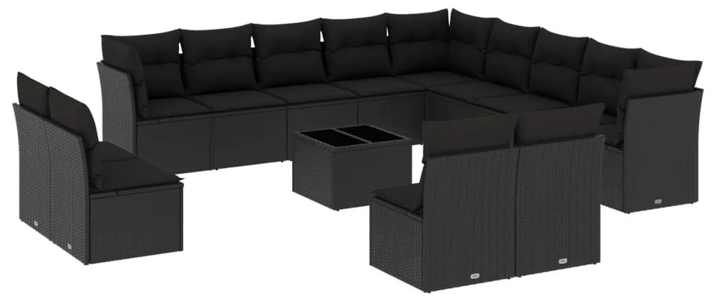 Set Divani da Giardino 14pz con Cuscini in Polyrattan Nero