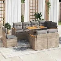 Set Divano da Giardino 9 pz con Cuscini Beige Polyrattan Acacia 3327503