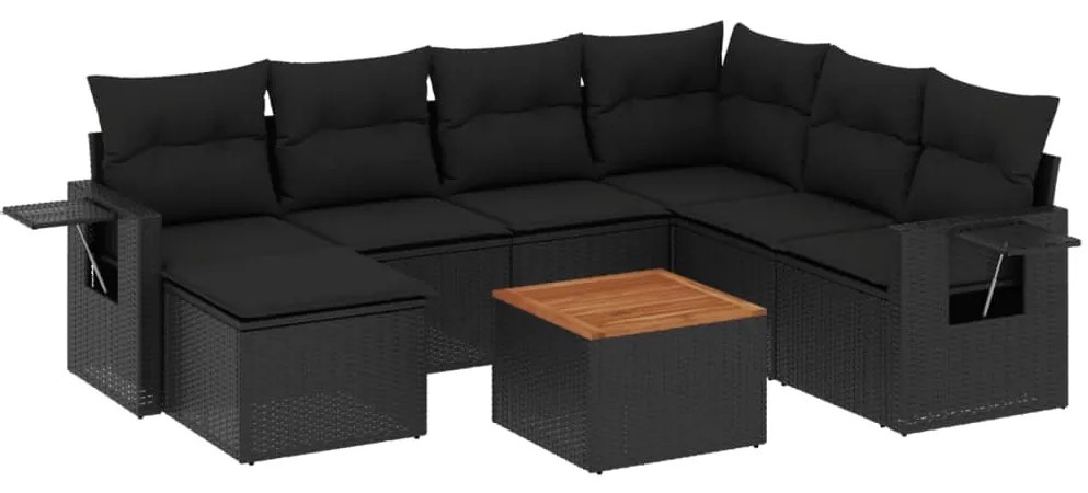 Set Divani da Giardino con Cuscini 8 pz Nero in Polyrattan