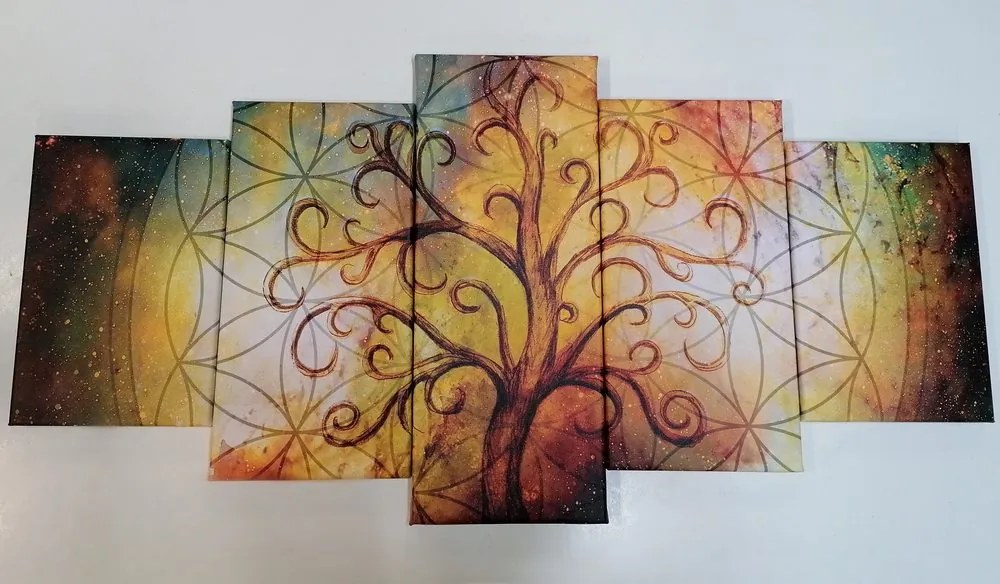 Quadri 5 pezzi – Albero con fiore della vita
