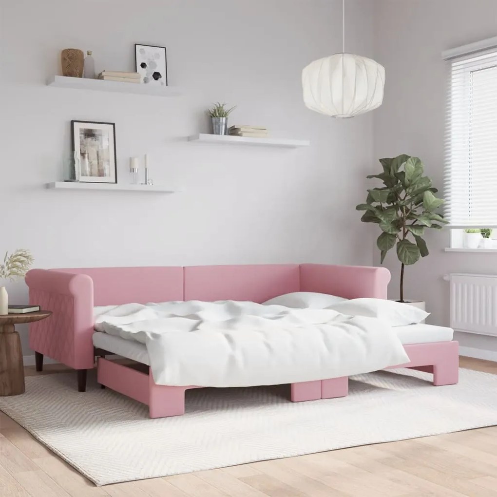 Divano letto con letto estraibile rosa 90x200 cm in velluto