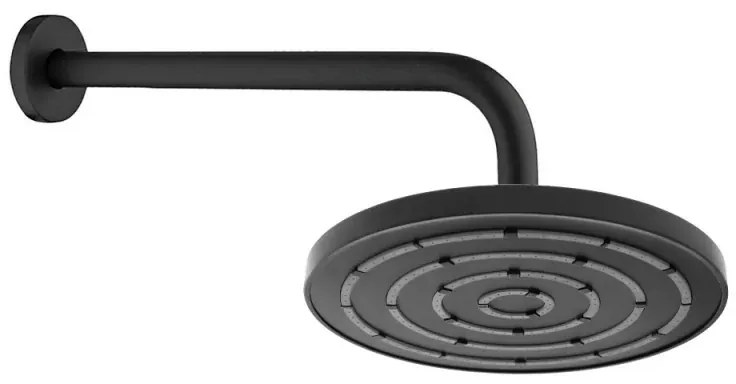 Set Soffione doccia Ø 20 cm e braccio di 35 cm in finitura nero anticalcare Hidra