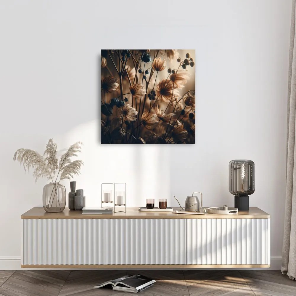 Quadro su tela – Fiori di prato in luce marrone