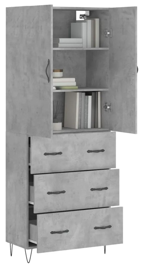 Credenza Grigio Cemento 69,5x34x180 cm in Legno Multistrato