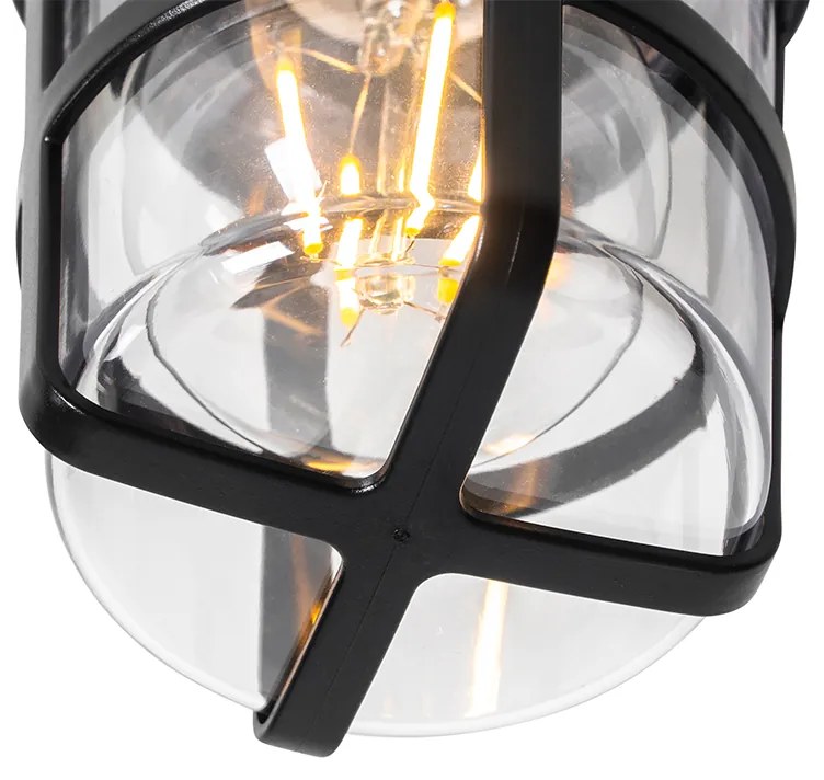 Lampada da soffitto e da parete nera con paralume trasparente IP54 - Kiki