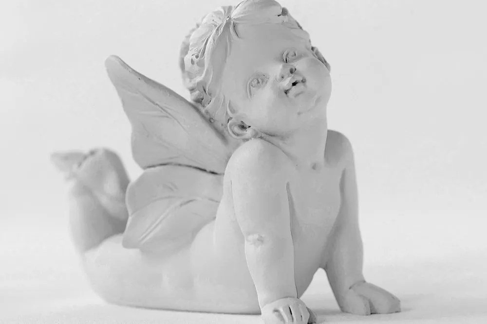 Quadro su tela – Statua d'angelo adorabile in bianco e nero