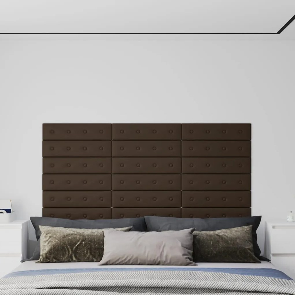 Pannelli Murali 12 Pz Marrone 60x15 Cm Similpelle 1,08 M² /