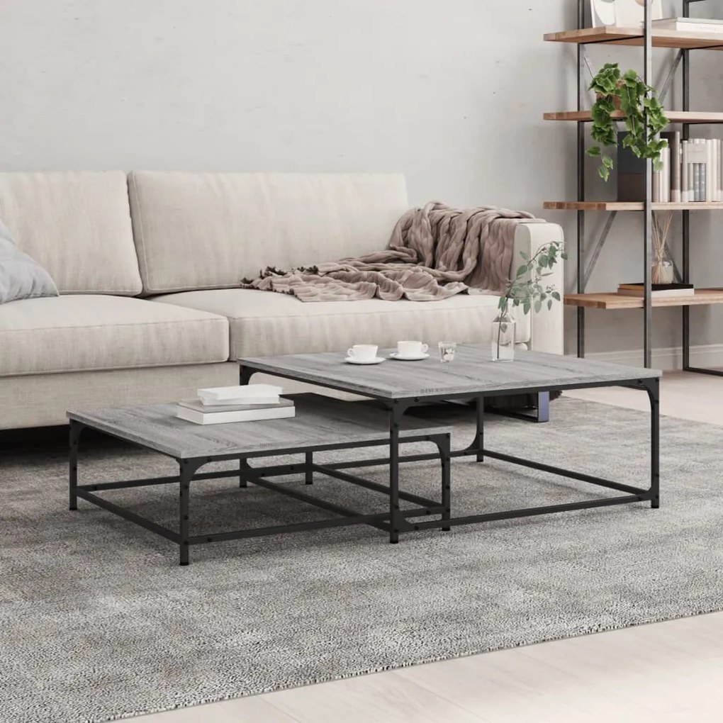 Tavolini Salotto Impilabili 2pz Grigio Sonoma Legno Multistrato /