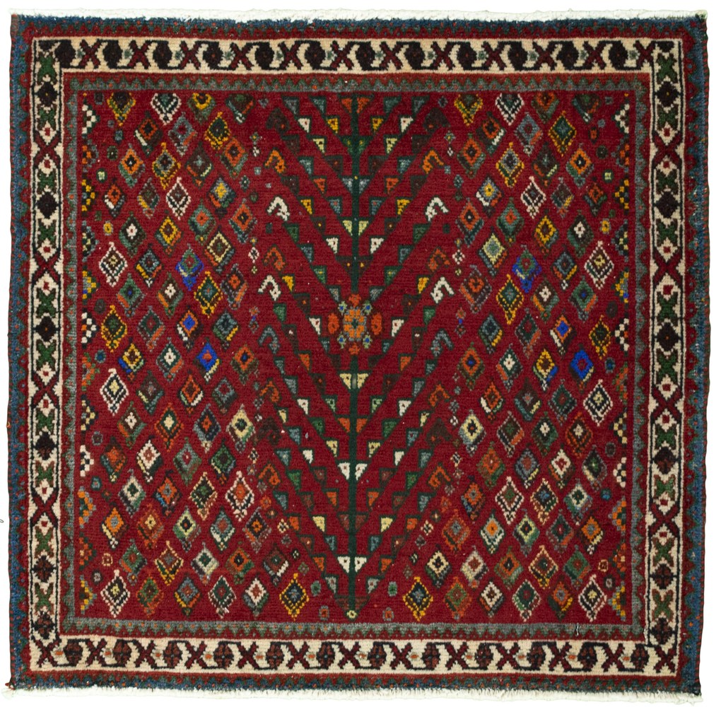 Shiraz Tappeto 70 x 70 Rosso (Iran) Annodato A Mano