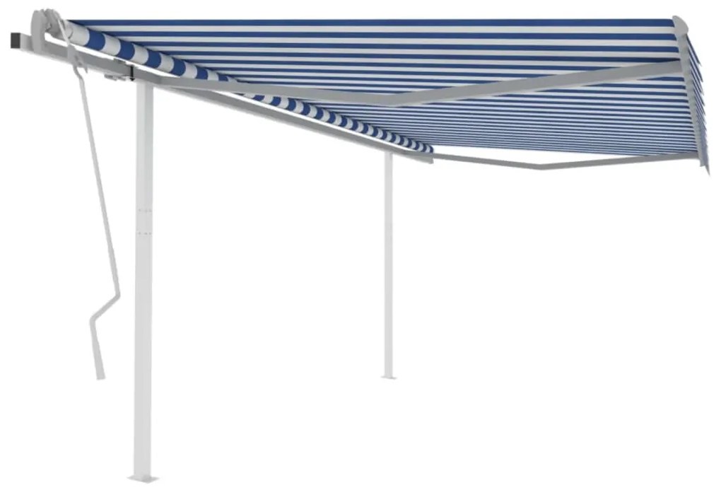Tenda Da Sole Retrattile Manuale Con Pali 4x3,5 M Blu E Bianca /