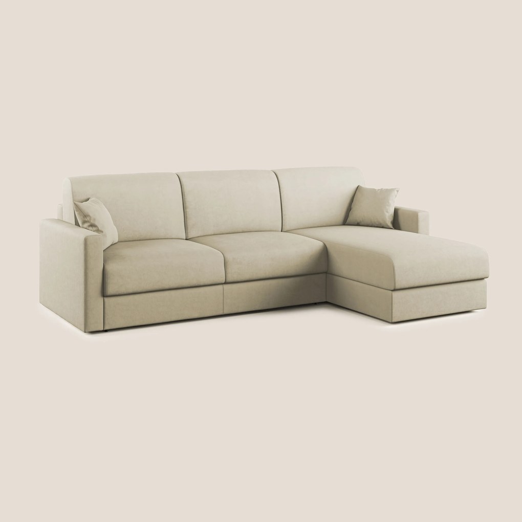 Chris Divano letto angolare con penisola in microfibra smacchiabile T11 panna