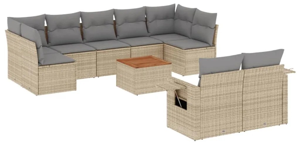 Set Divano da Giardino 10 pz con Cuscini Beige in Polyrattan