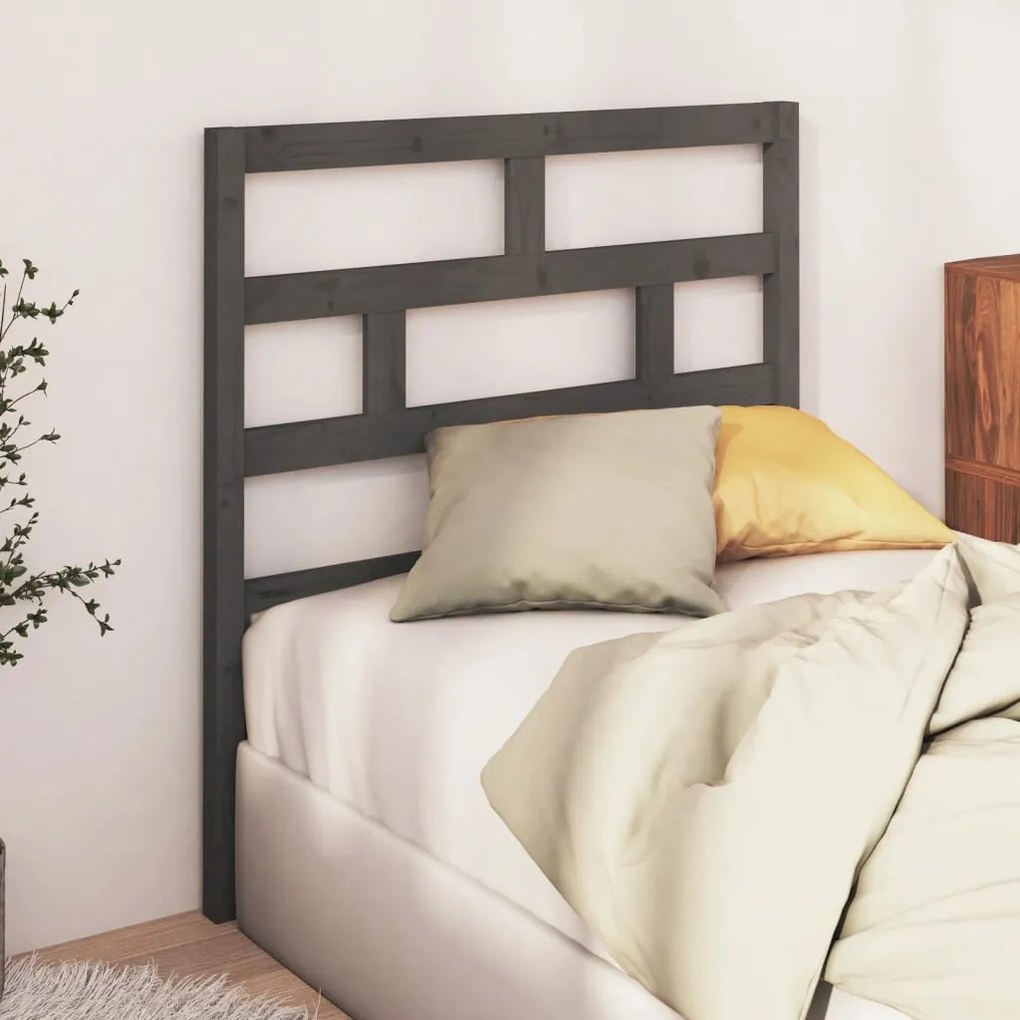 Testiera Per Letto Grigia 96x4x100 Cm İn Legno Massello Di Pino /