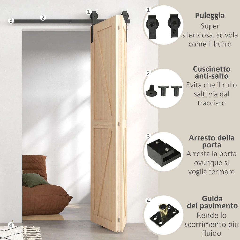 Kit Porta Scorrevole a Libro 122x0.5x4 cm con Binario e Cerniere in Acciaio al Carbonio Nero...