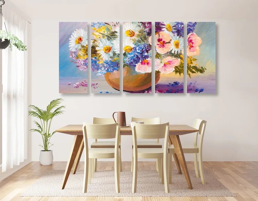 Quadri 5 pezzi – Dipinto a olio di fiori estivi