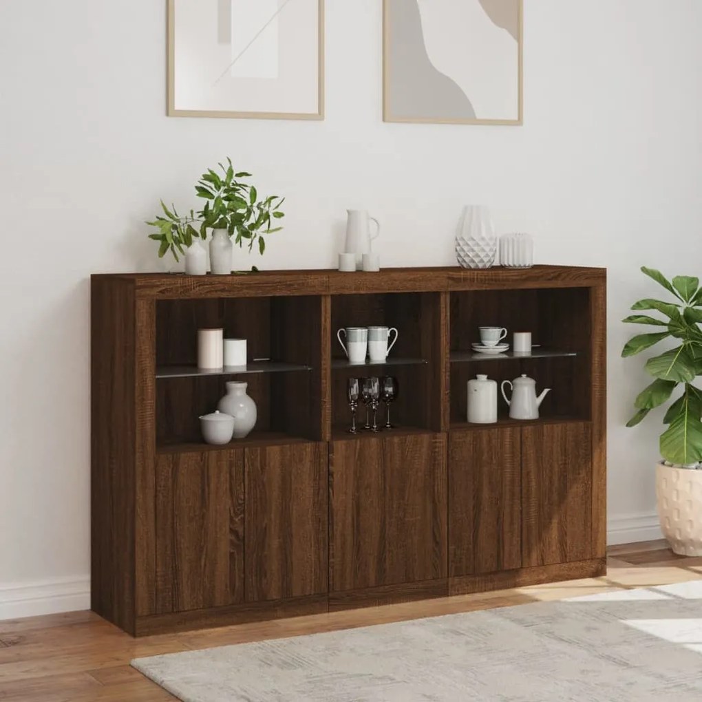 Credenza con Luci LED Rovere Marrone 162x37x100 cm