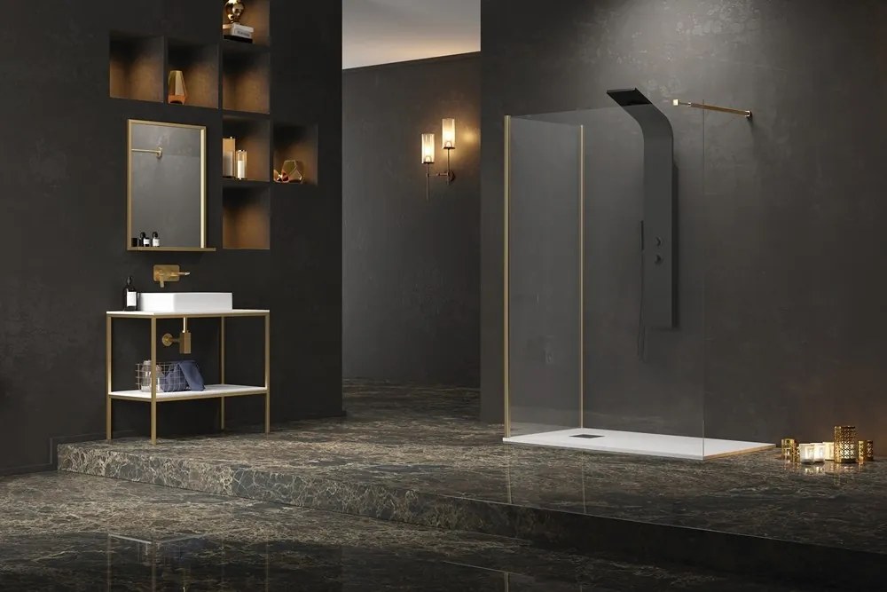 Box doccia 90x100 ad angolo walk-in telaio oro | KW4000G - KAMALU