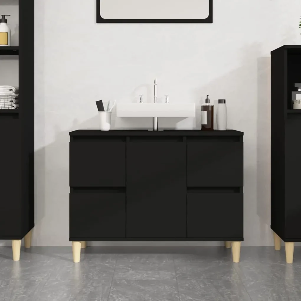 Mobile lavabo nero 80x33x60 cm in legno multistrato