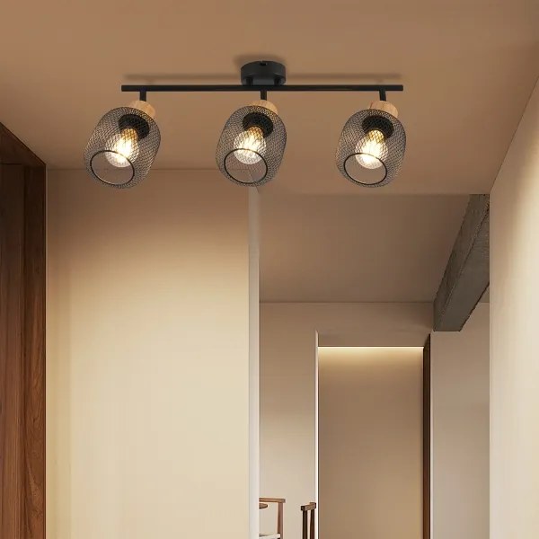 Brilagi - Faretto BASKLITE 3xE27/15W/230V legno di caucciù/nero