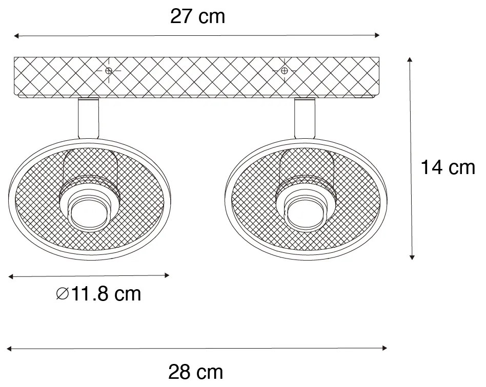Faretto da soffitto industriale nero con legno 2 luci - Jasmine