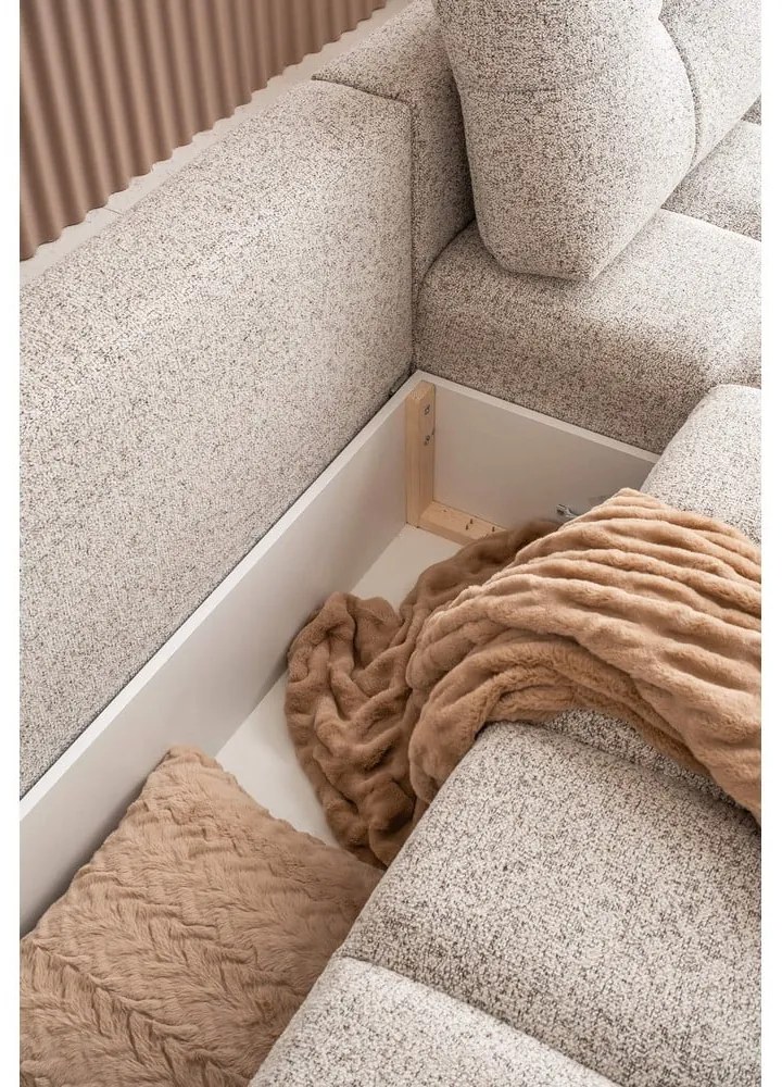 Divano angolare componibile beige allungabile/con contenitore (con penisola a destra) Lulu – Miuform