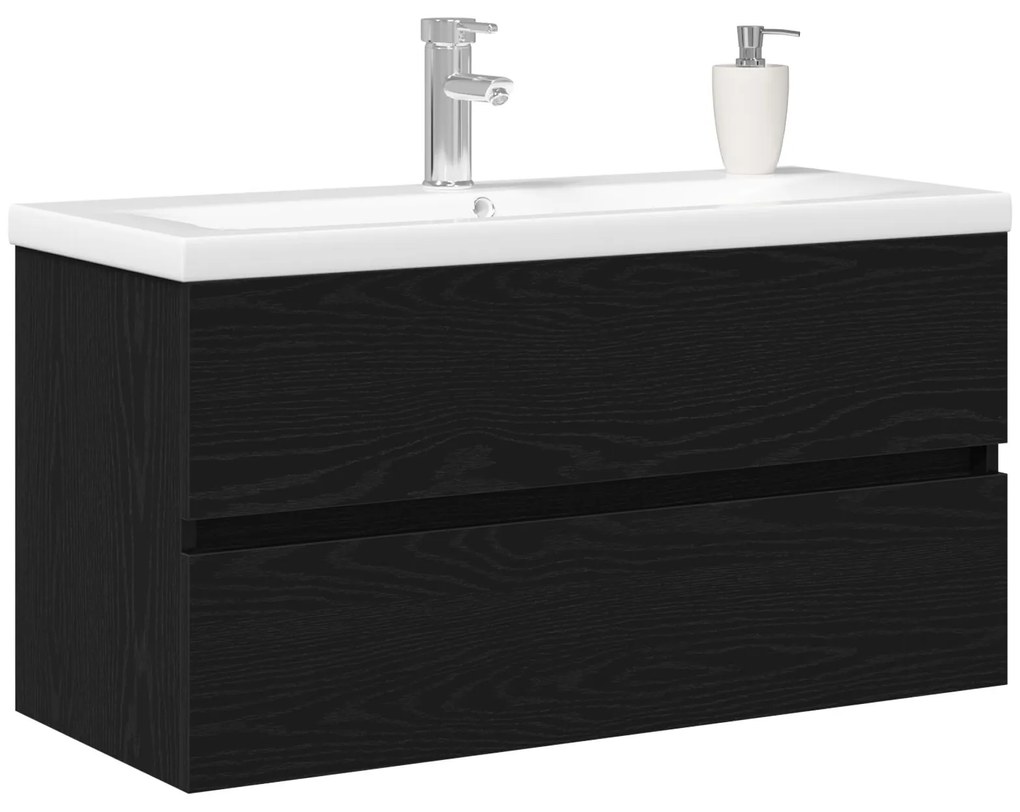 Mobile lavabo con lavabo incorporato in rovere nero legno ingegnerizzato, mobile lavabo rovere nero 90x38,5x45 cm legno ingegnerizzato