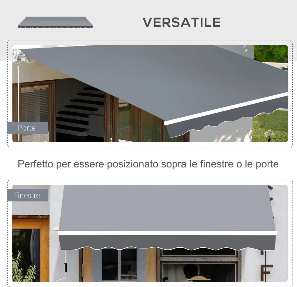 Tenda da Sole da Esterno 250x200 cm Avvolgibile Manualmente in Alluminio e Poliestere Grigio e Bianco...